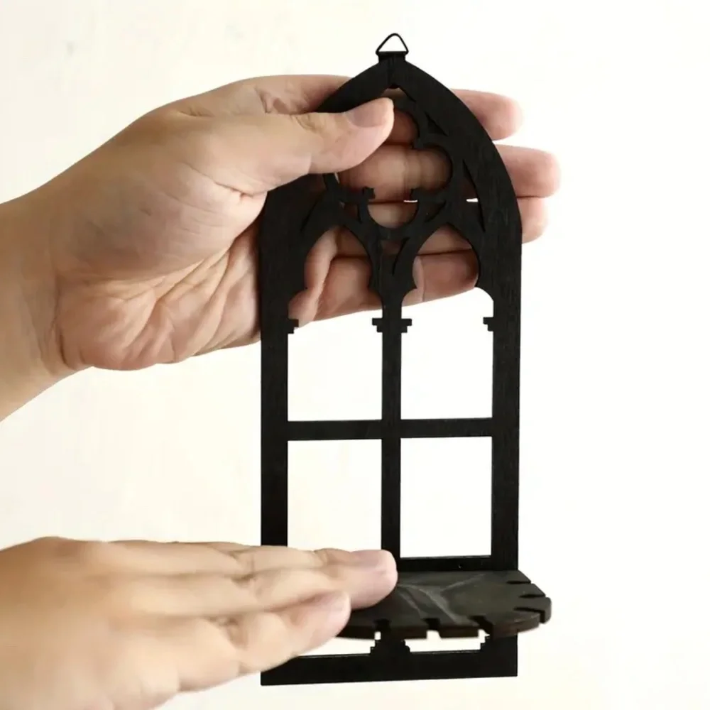 NEW! Set of 3 Wooden Classic Gothic Cathedral Wall Shelves in Black!